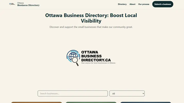 Ottawa Business Directory homepage, a business directory website sample